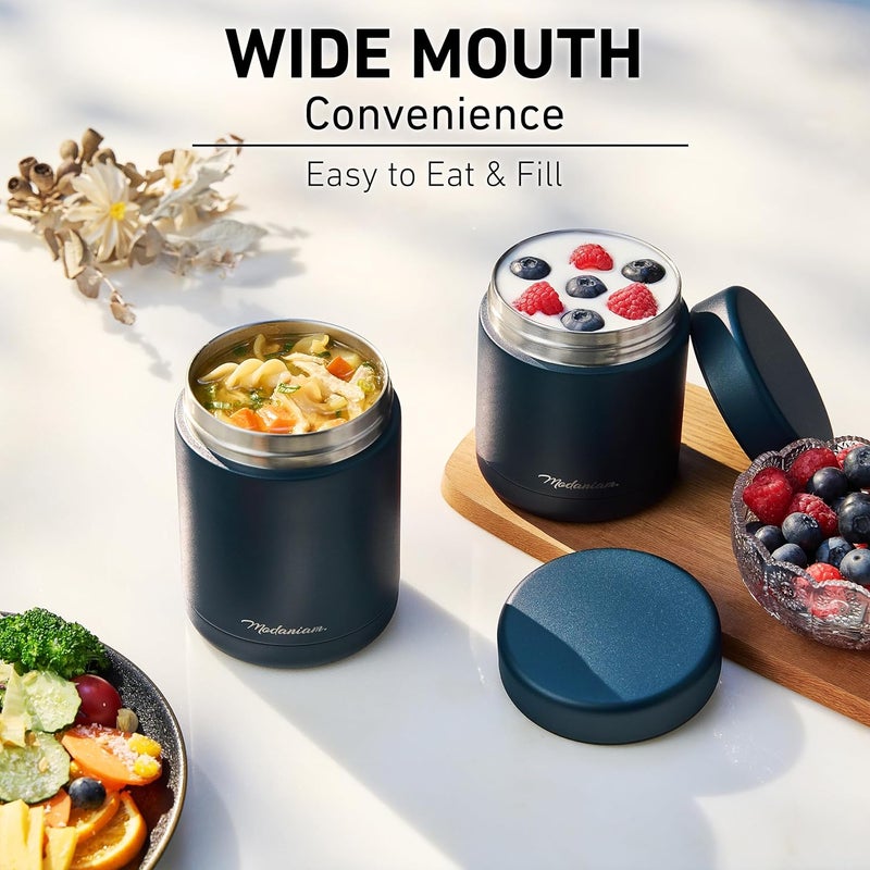 Modaniam Stainless steel Insulated Food Jars set (16Oz + 12 OZ) wide mouth, Insulated Lunch Containers,Insulated food container, Hot Food Lunch Container, Hot Lunch Box - Midnight Navy - Image 2